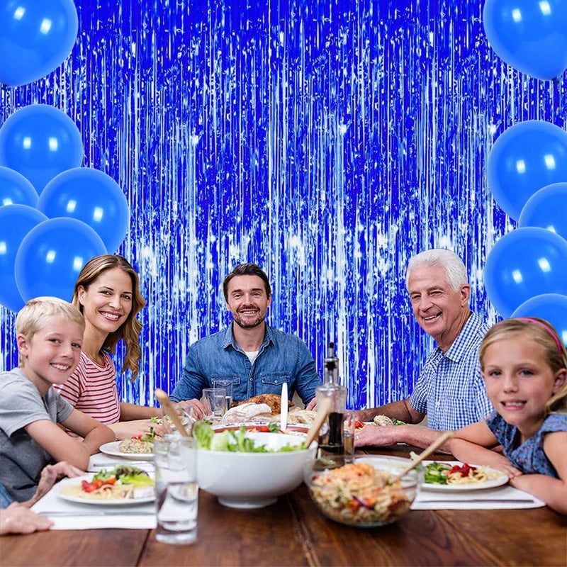 TONIFUL 3 Pcs Blue Tinsel Foil Fringe Curtains,3.28ft x 6.56ft Gold Photo Booth Backdrop Streamer Curtain,Photo Booth Props,Ideal Bachelorette Party Supplies, Birthday, Christmas,New Year Decorationsâ€¦ - Image 5